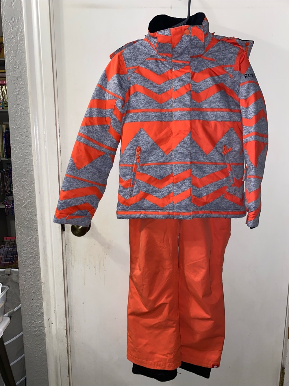 Roxy Kids Orange & Gray Geometric Snow Jacket with Orange Pants